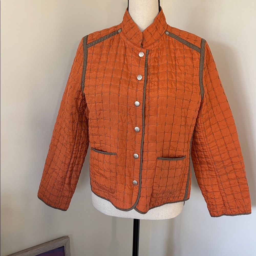 Orange Quilted Jacket with Button Details